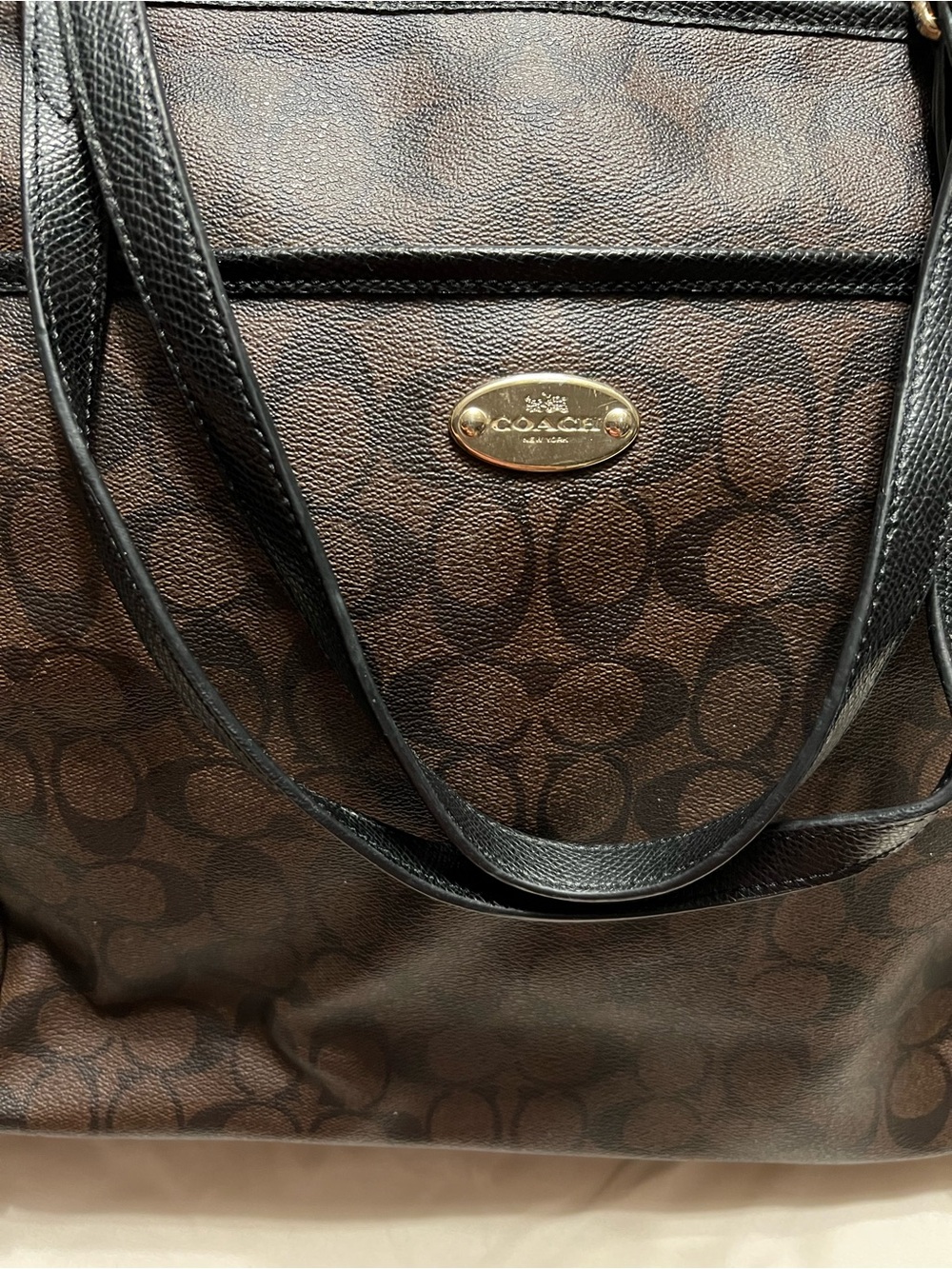 Coach Brown Signature Tote with Black Leather Straps - Picture 2 of 13